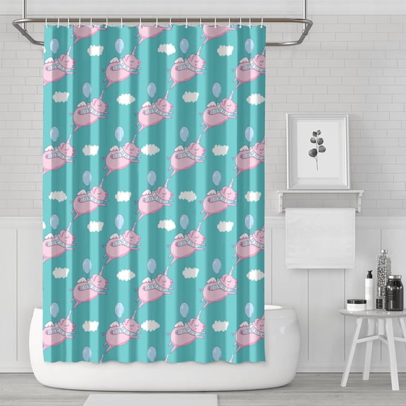 Pig Pattern Shower Curtain - Funny Cartoon Animal Design Waterproof Quick Dry Bathroom Drapes 72x72 Inch - Includes 12 Hooks & Rust-Resistant Metal Grommets