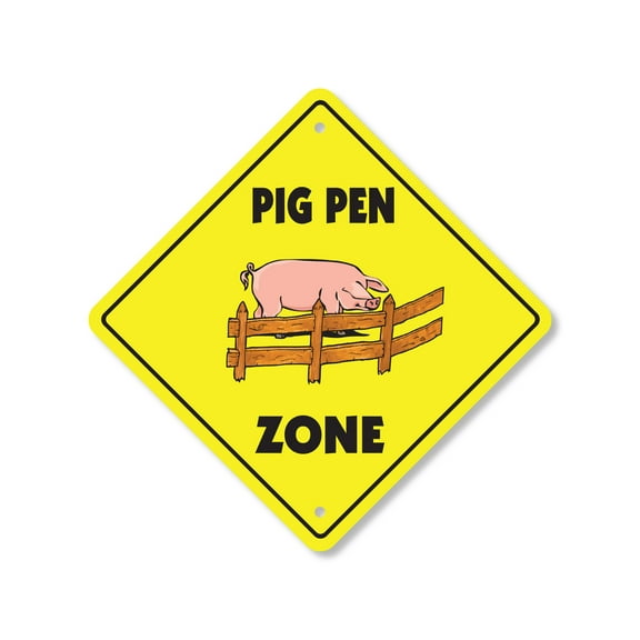 Pig Pen Plastic Crossing Sign - 12 Inch X 12 Inch Xing Sign Gift Farm Animal Rustic Decor Barnyard Fun Nature Companion Cute Mud Outdoors