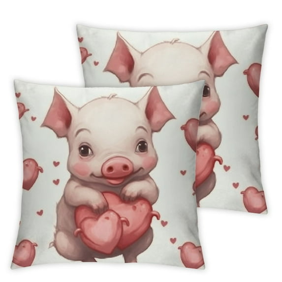 Pig Pillow Covers Cartoon Pigs Decorative Throw Pillow Covers Cases Home Decor Lovely Animal Cute Pet Pig Pink Herat Love Cushion Case for Couch Sofa Outdoor