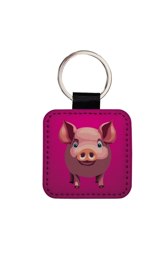 Pig Pink Sweet Faux Leather Square Keychain