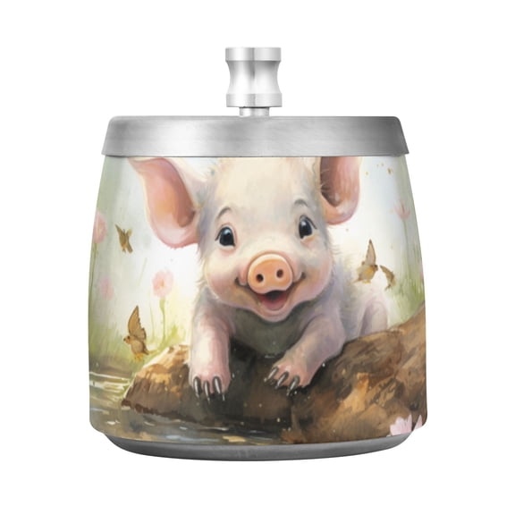Pig Pool Stone Flowers Ashtray with Lid Smell Proof Cigarette Ashtray Stainless Steel Smokeless Ash Holder for Indoor Outdoor