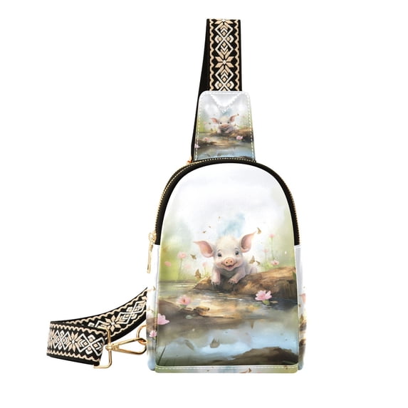 Pig Pool Stone Flowers Crossbody Bags Backpack Chest Bag Shoulder Bag Waist Bag for Outdoor Travel Hiking Fitness Cycling