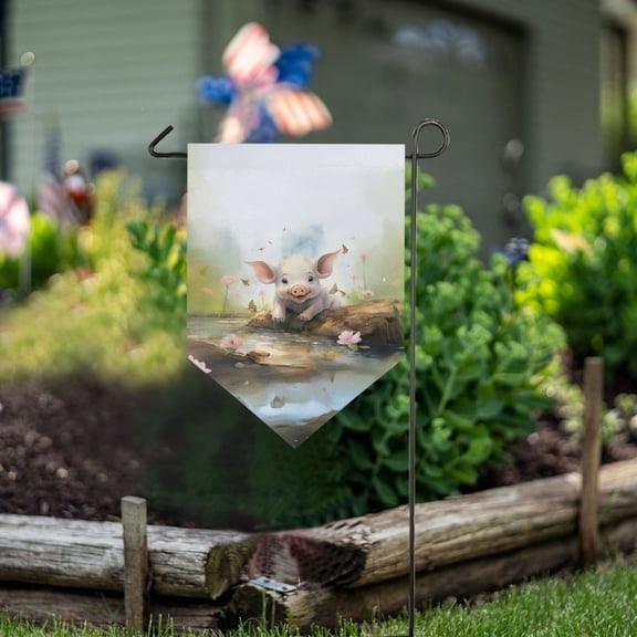 Pig Pool Stone Flowers Garden Flag 18" x 12.5" Double Sided Yard Lawn Outdoor Decor Small Yard Flags