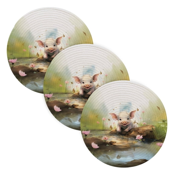 Pig Pool Stone Flowers Trivet Mats Woven Pot Holders 3Pcs Non-Slip Heat Resistant for Hot Pots Pans Pats