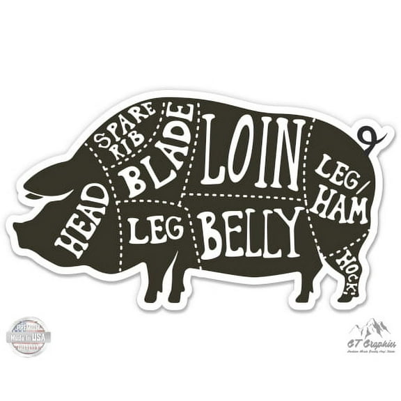 Pig Pork Cuts - 3" Vinyl Sticker - For Car Laptop I-Pad Phone Helmet Hard Hat - Waterproof Decal