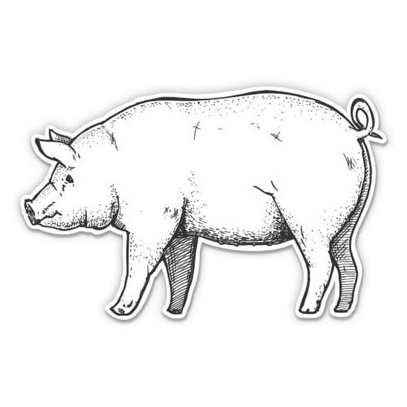 Pig Retro Drawing - 5" Vinyl Sticker - For Car Laptop I-Pad - Waterproof Decal