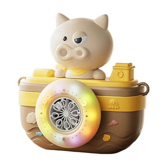 Pig Shaped Handheld Bubble Camera Machine Kit – Includes 2Pcs Bubble Solution, Rechargeable With Lights & Leak-Proof Design(Grey-14.5X7.5X15Cm)