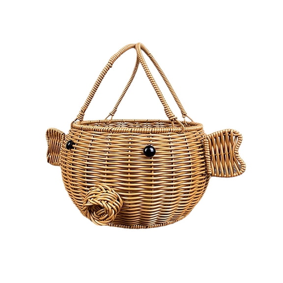Pig Shaped Woven Storage Basket Handmade Faux Wicker Picking Tote Outdoor Picnic Fruit Flower Basket Toy Organizer Home Decor