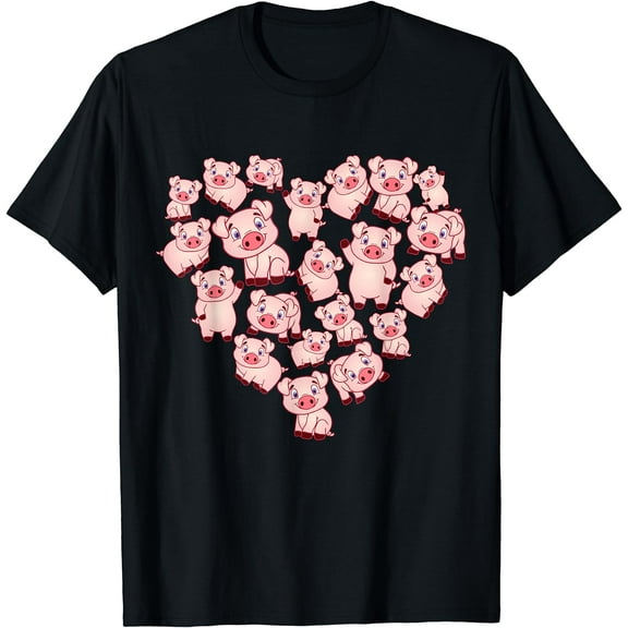 Pig Shirts For Women Girls Kids Heart Shape Poses Cute Pig T-Shirt