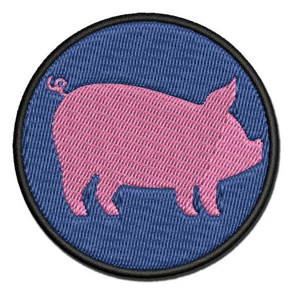 Pig Sideview Farm Animal Applique Multi-Color Embroidered Iron-On Patch - 3 Inch Medium