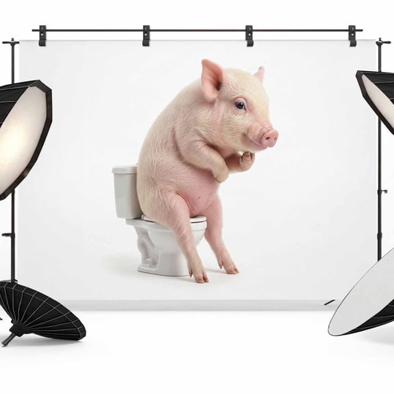 Pig Sitting on The Toilet Thinking Photography Backdrop 10x8FT, Abstract Funny Animal Photo Backdrops, Background for Photography Studio Photo Studio Background, Back Drop for Photoshoot