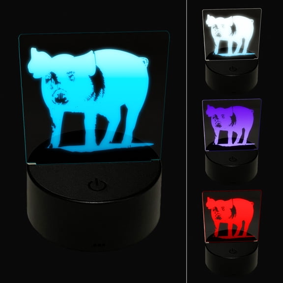 Pig Sketch LED Night Light Sign 3D Illusion Desk Nightstand Lamp