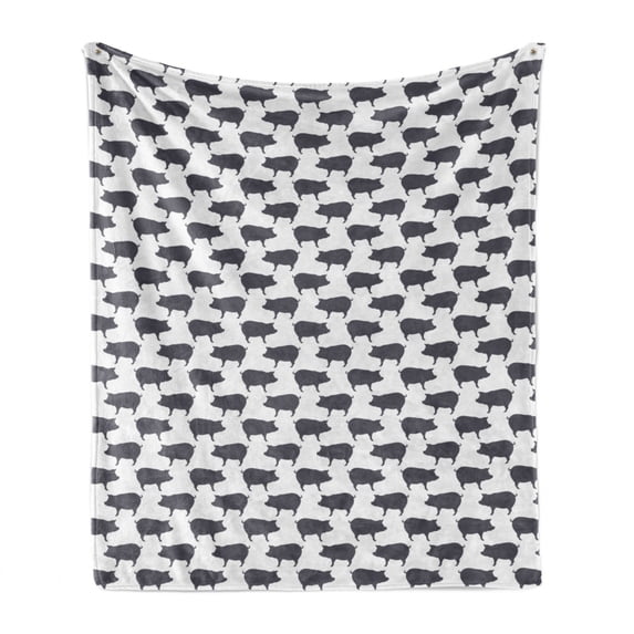 Pig Soft Flannel Fleece Blanket, Continuous Pig Animal Silhouette Pattern Domestic Mammal Husbandry Concept, Cozy Plush for Indoor and Outdoor Use, 60" x 80", Charcoal Grey and White, by Ambesonne