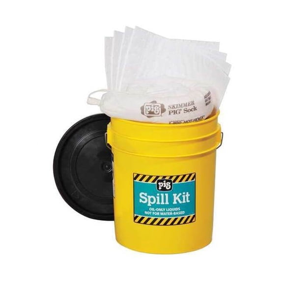 Spill Kit, 4 gal Volume Absorbed per Kit, 5 gal Capacity, Bucket, Yellow, 21