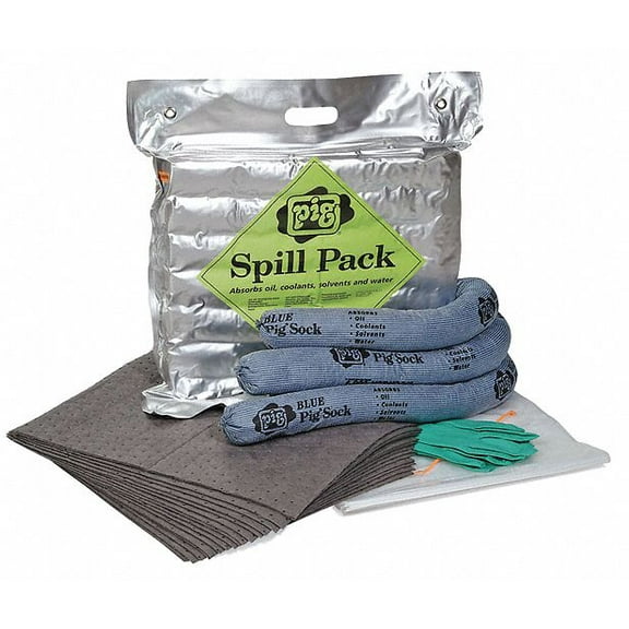 new pig spill pack, spill clean up, 4-gallon absorbency, absorb oil, coolant, solvent & water spills, kit261