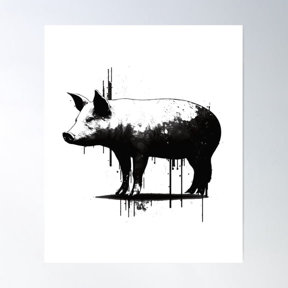 Pig Stencil White And Black Poster Wall Art, Modern Wall Decor For Living Room Bedroom, 8x12 UNFRAMED