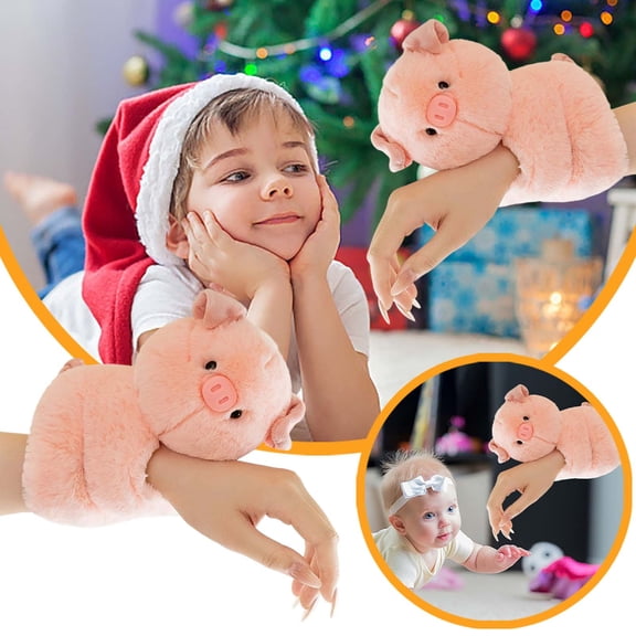 Pig Stuffed Animal Slap Bracelet Fluffy Jungle Animal Snap Bracelets 7.87 Inch Cute Magnetic Bracelet Wrist Wearable Wild Animal Stuffed Plush Band Toy for Boys Girls Accessory Family Game Party(Pig)