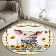 thumbnail image 1 of Pig Sunflowers Round Area Rug 4ft, Yellow Floral Elegant Checkered Pastoral Washable Non-Slip Circle Rugs for Bedroom Living Room Kitchen, Soft Non Shedding Circle Carpet for Dining Room Dorm, 1 of 9