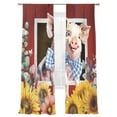 thumbnail image 1 of Pig Sunflowers Sheer Curtains 2 Panels Set Yellow Pink Flower Bee Leaf Farms Animal Oil Painting Sheer Window Curtains Light Filtering Rod Pocket Voile Drapes for Bedroom Living Room 52"X84", 1 of 8