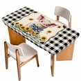 thumbnail image 1 of Pig Sunflowers Table Cloths for 4 Foot Rectangle Tables, Yellow Floral Black White Checkered Rustic Patio Waterproof Elastic Fitted Tablecloths, Washable Rectangular Table Cover for Camping, 1 of 8
