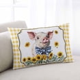 thumbnail image 1 of Pig Sunflowers Throw Pillow Covers, Yellow Floral Elegant Checkered Pastoral Soft Breathable Pillow Cases with Invisible Zipper for Sleeping, Small Pillowcases for Couch Bed Sofa Chair 16x24 Inches, 1 of 9