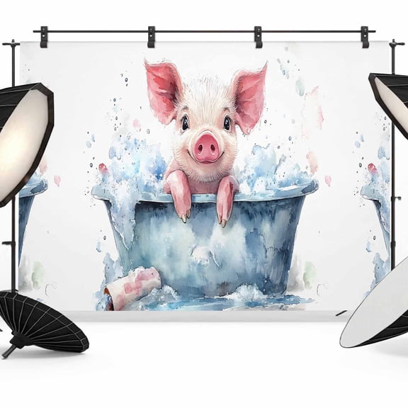 Pig Taking Backdrop for Photography, A Bath Photo Backdrop Portrait Background Party Banner Photo Backgrounds for Studio Booth Props, 7x5ft