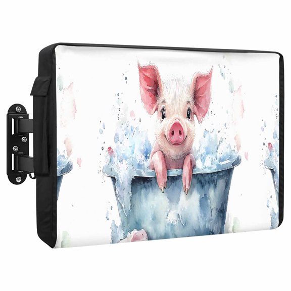 Pig Taking Outdoor TV Cover 30 to 32 Inch A Bath Weatherproof and Waterproof TV Cover Heavy Duty Outside Flat TV Screen Protector with Remote Control Pocket