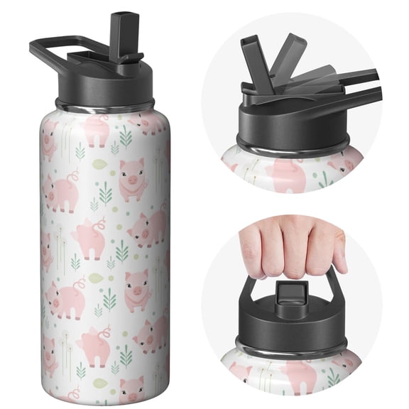 Pig Themed Themed 32oz Pig Themed Water Bottle Camping & Hiking Vacuum Insulated Stainless Steel Leak Proof Hot Cold Double Walled Gift