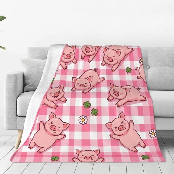 Pig Throw Blanket, Playful Piglet Portrait, Stylish Flannel Accessory Crafted for Spontaneous Relaxation 60x50
