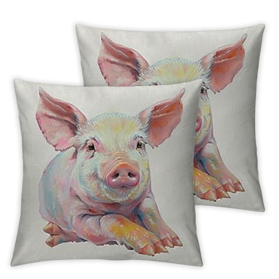 Pig Throw Pillow Case, Cute Piggy Square Home Decorative Cushion Cover for Inches Pillow Covers, Farm Pig Pink Pack Pillowcases for Bedroom Office Dorm Couch
