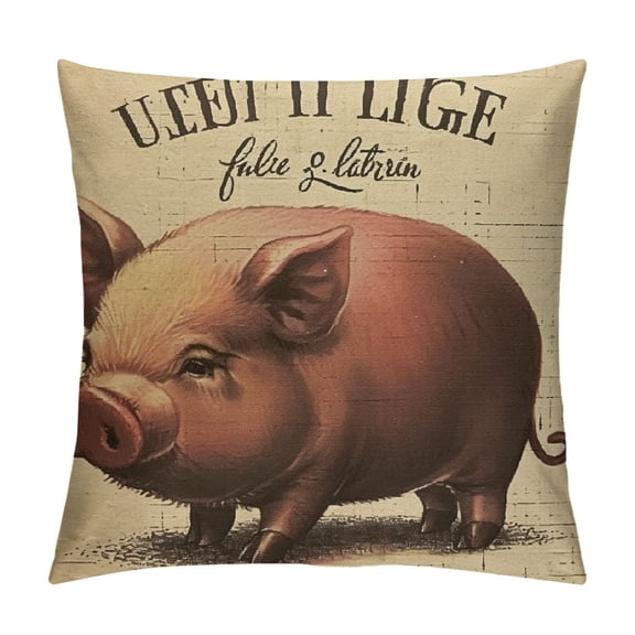 Pig Throw Pillow La Charcuterie French Pig Burlap Vintage Black and Brown Square Cushion Cover Standard Pillowcase Home Decorative Bedroom/Living Room/Car