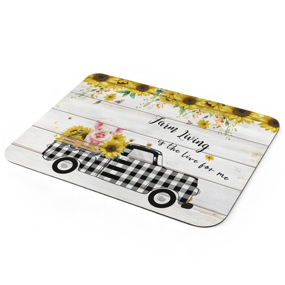 Pig Truck Sunflower Dish Drying Mat for Kitchen Counter, Vintage Farm Loads of Sunshine Board Super Absorbent Draining Mat Rubber Backing Dish Rack Pad for Dishes, Coffee Bar, Sinks, 16"x24"