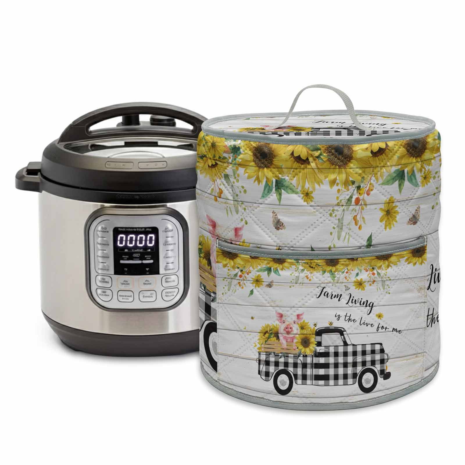 Pig Truck Sunflower Rice Cooker Cover 6 Quart Vintage Farm Loads of Sunshine Board Pressure Cooker Cover Appliance Protector Dust Case with Pocket and Handle for Kitchen