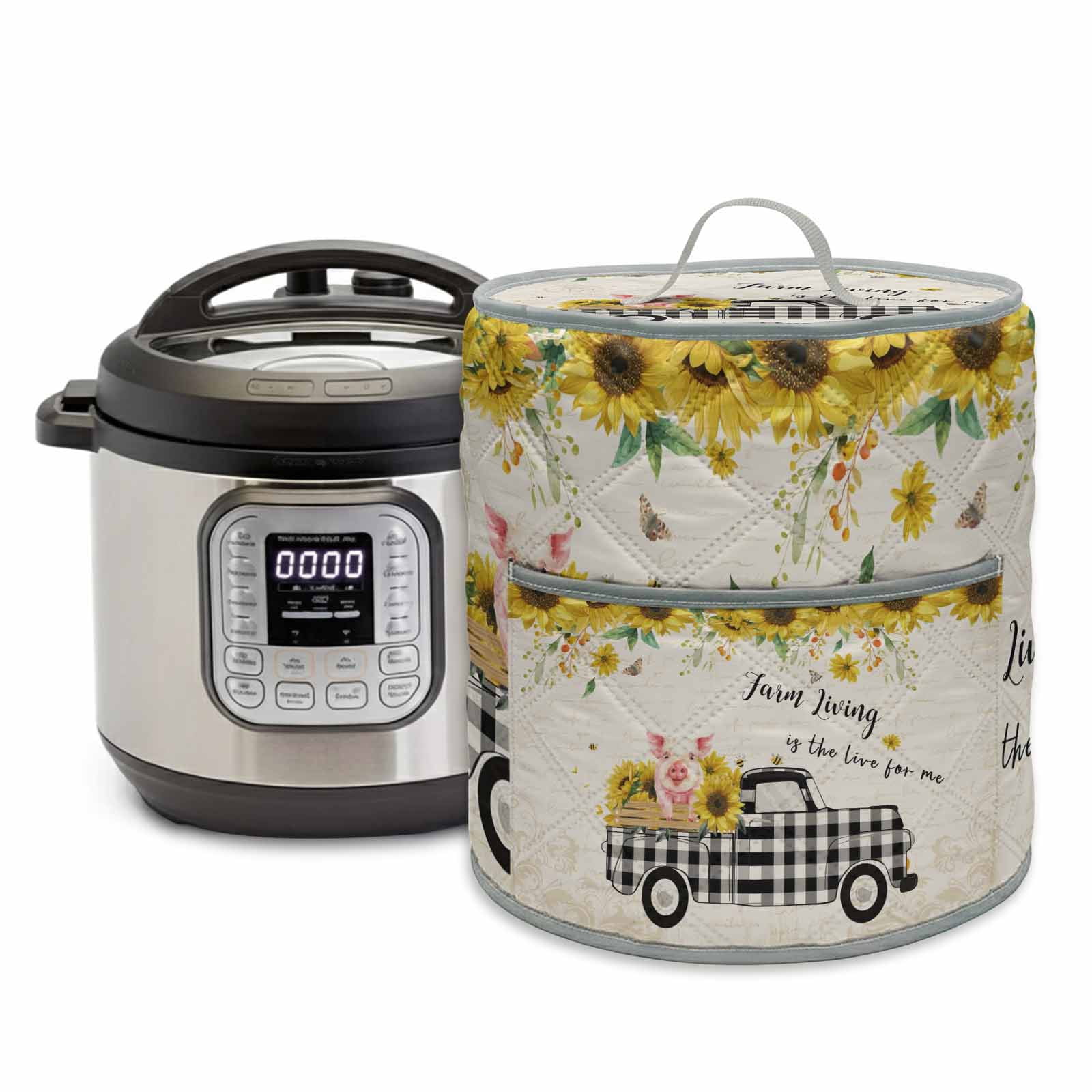 Pig Truck Sunflower Rice Cooker Cover 6 Quart Vintage Farm Loads of Sunshine Pressure Cooker Cover Appliance Protector Dust Case with Pocket and Handle for Kitchen