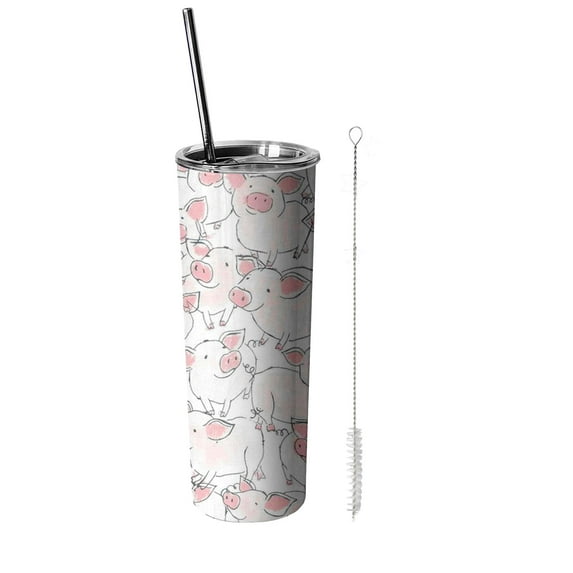 Pig Tumbler With Lid and Straw, Cute Pig Gifts for Pig Lovers - Pig 20 Oz Stainless Steel Insulated Cup - Pig Travel Coffee Mug Birthday Christmas Gift for Friends Women Girls