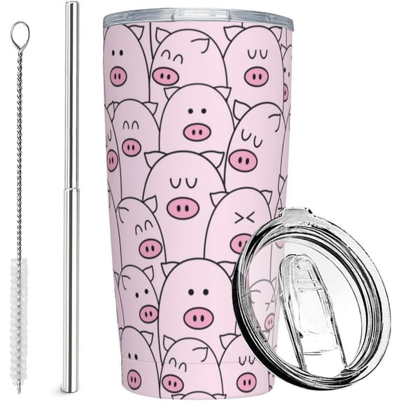 Pig Tumbler with Lid and Straw, 20 Oz Stainless Cup Steel Insulated Water Bottle Travel Coffee Mug