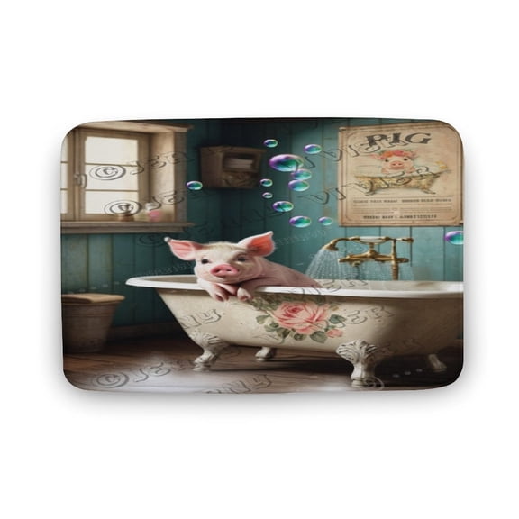 Pig Wash Your Hooves Bath Mat,Cute Cartoon Pig Bathroom Rugs No Slip,Washable Cover Floor Rug Carpets Floor Mat 16"x24"