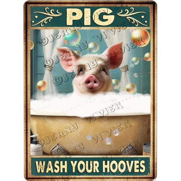 Pig Wash Your Hooves Vintage Aluminum Sign 12x8 IN Funny Pig Decor Vintage Wall Decor Retro Bathtub Decor Pig Gifts