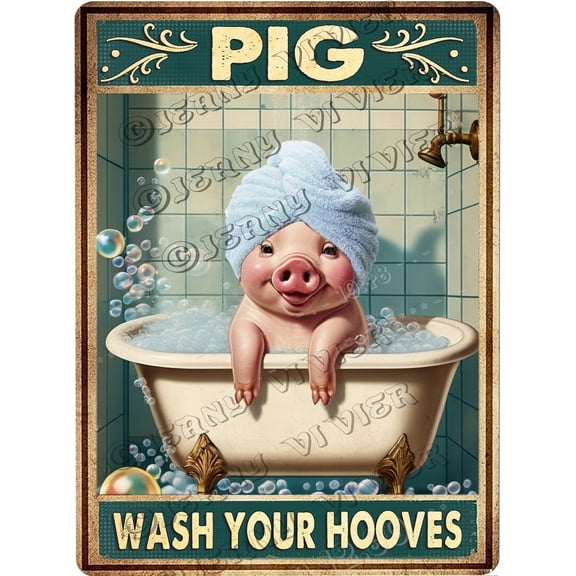 Pig Wash Your Hooves Vintage Aluminum Sign 5.5x8 IN Pig Bathroom Decor Funny Bathroom Quote Farmhouse Decor Pig Gifts