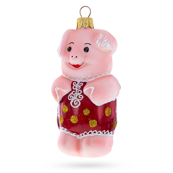 Piglet in Polka Dot Outfit Glass Christmas Ornament
