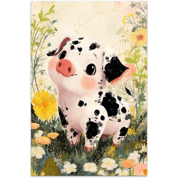 Pig Wildflowers Modern Canvas Wall Art Painting Gift for Office Living Room Bedroom Home Decoration Painting Unframed 8x12inch