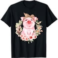 thumbnail image 1 of Pig With Leopard Headband Flower Tshirt Cute Pig Lover Gifts T-Shirt, 1 of 5