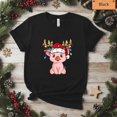 thumbnail image 1 of Pig With Saint Nick Hat Reindeer Antlers Christmas Top Unisex T-Shirt, up to size 5XL, 1 of 2