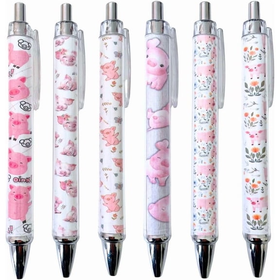 Pig Writing Pens 6PC Fun Funny Cool Adorable Pigs Pigpen for Office Supplies Party Favors Theme Notepad Sticky Notes Desk Accessories Items Stuff Collectibles Gifts
