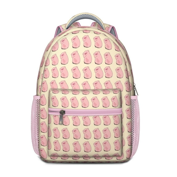 Pig and Floral Watercolor Print Backpack – Cute Cartoon Animal Pattern with Artistic and Funny Design for School Kids