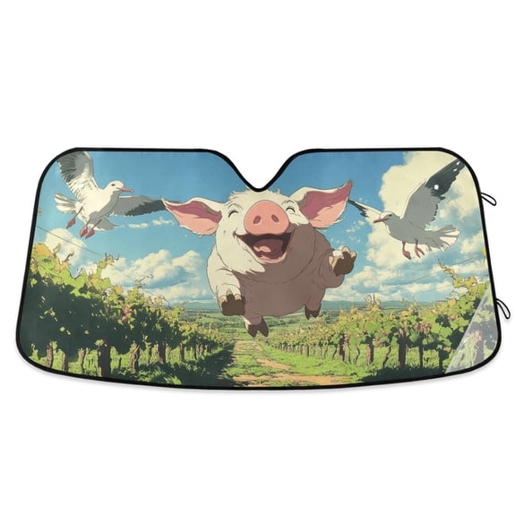 Pig and Seagulls Car Windshield Sun Shade Foldable Car Front Window Visor Heat and UV Protection 57x31.5