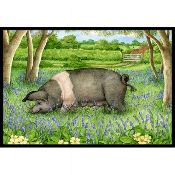 Pig in Bluebells by Debbie Cook Indoor or Outdoor Mat