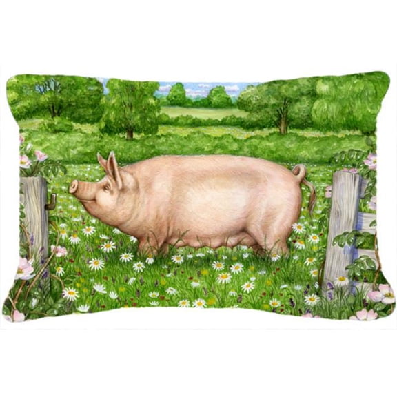 Pig in Dasies by Debbie Cook Fabric Decorative Pillow