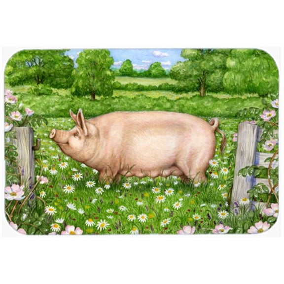 Pig in Dasies by Debbie Cook Glass Large Cutting Board