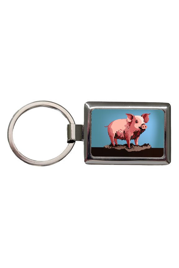 Pig in Mud Metal Rectangle Keychain